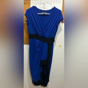 The Jones New York Collection Royal Blue Wrap Dress with Attached Tie- Size 4